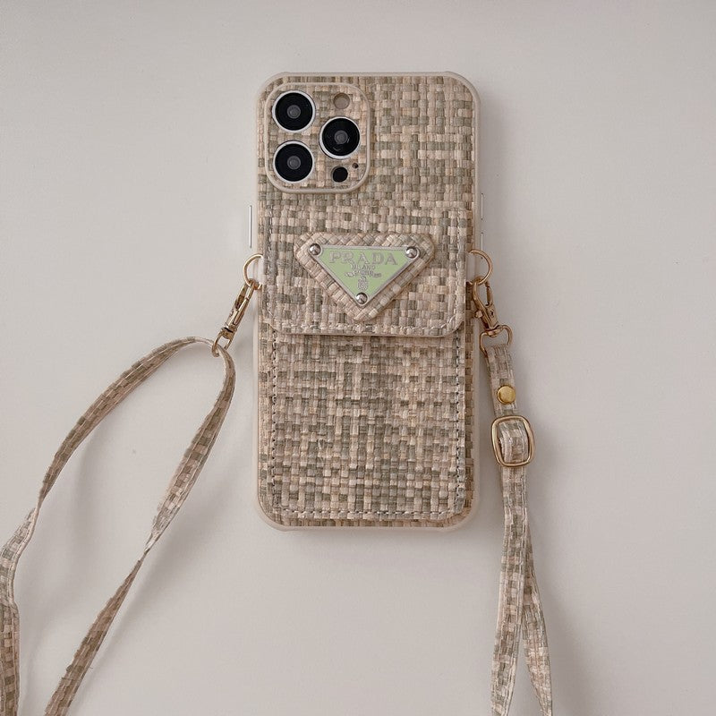 Ylellinen Weave Card Bag Crossbody iPhone-kuori