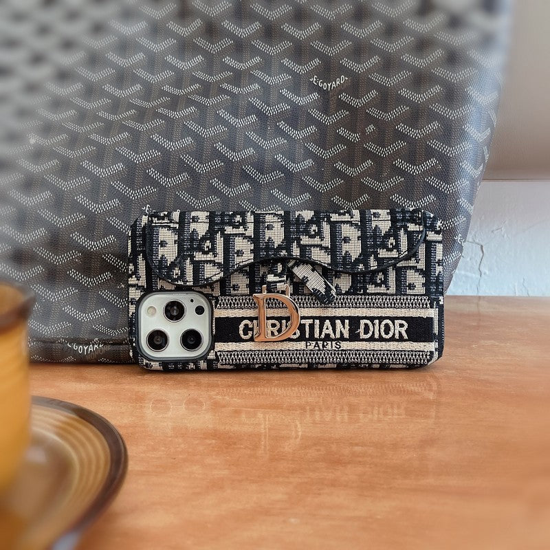 Muoti musta & harmaa kangaskorttilaukku iPhone-kotelo