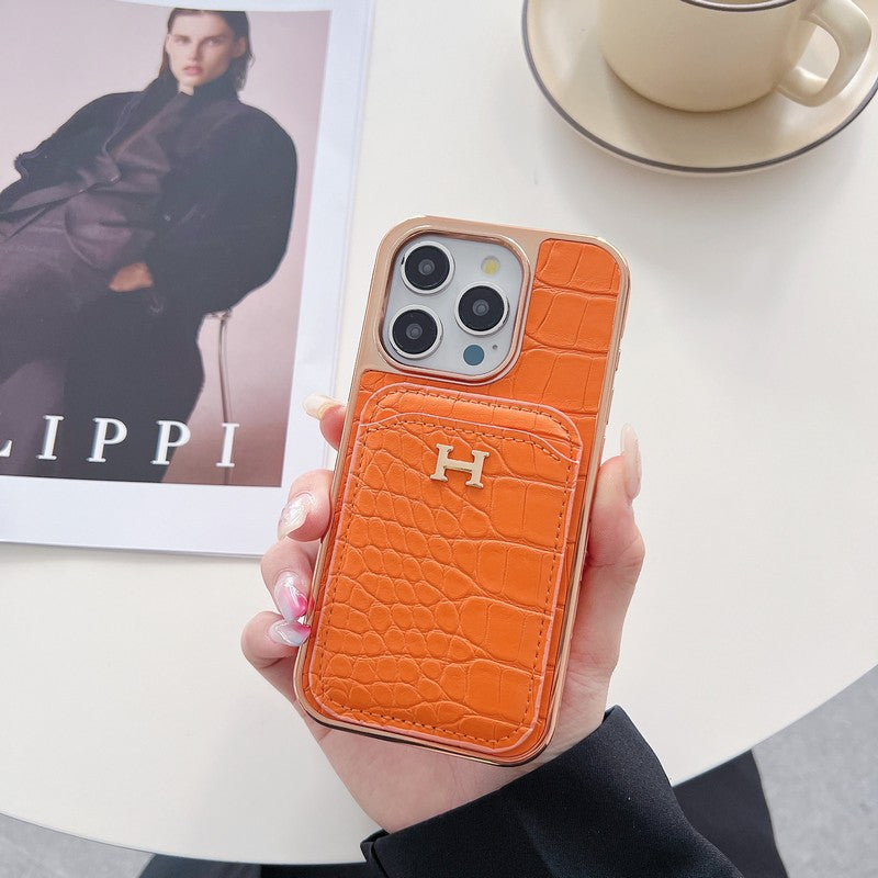 H Rose Gold Δερμάτινη θήκη για iPhone
