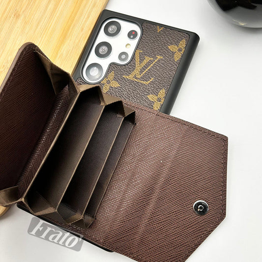 Luxury Brand Leather Wallet Card Holder Case For Samsung Galaxy S25/24/23 Series