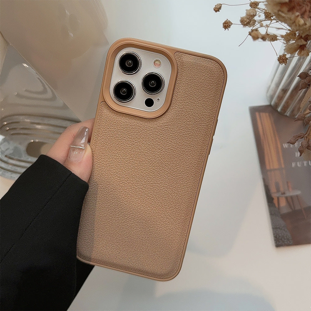 Premium khaki for Apple 17 mobile phone case iPhone16promax autumn and winter leather 11 solid color 13 hard 14