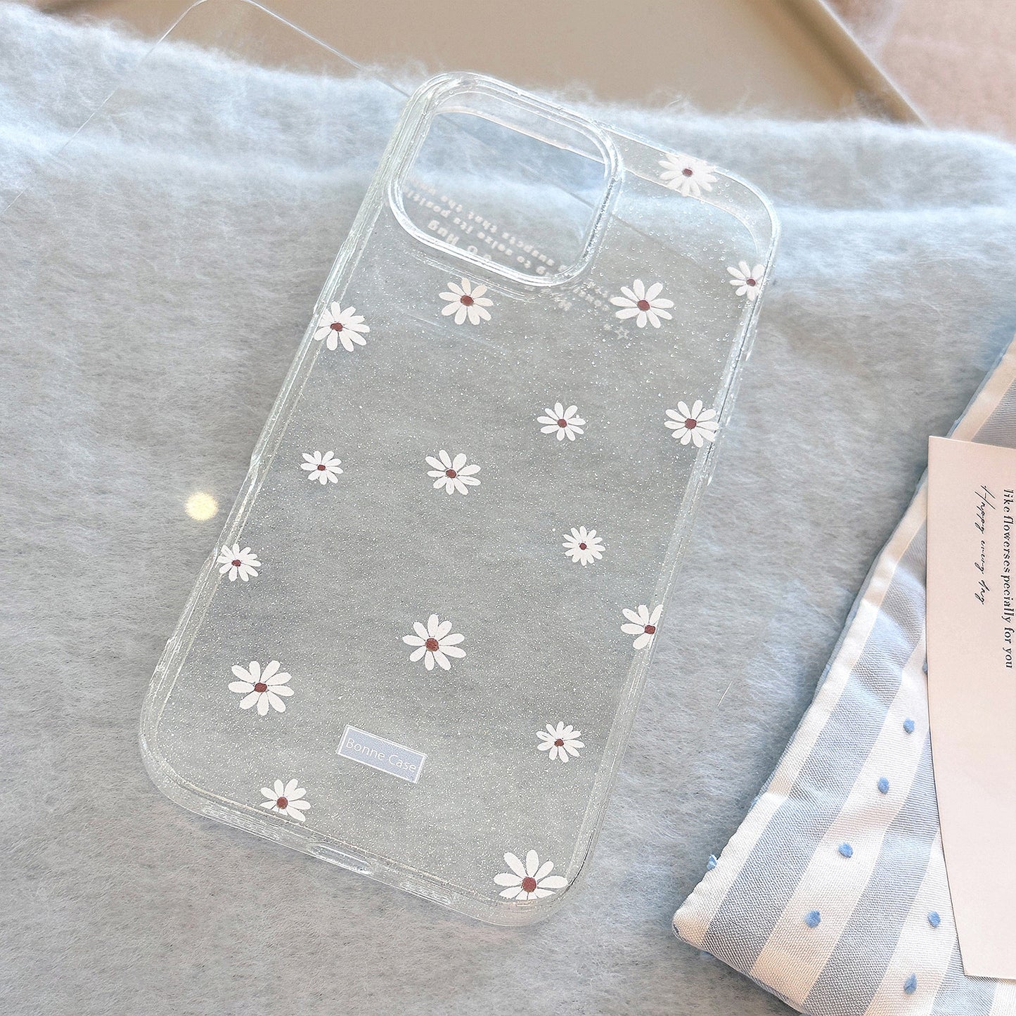 Flower mirror bracket Apple 16promax mobile phone case 17 for iphone15 glitter 13 small fresh blue