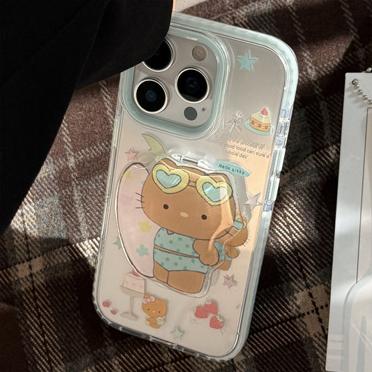 Funda para teléfono móvil Stereo Cartoon iPhone17promax Apple 16, gato negro adecuado para 14 espejo plegable 13 suave