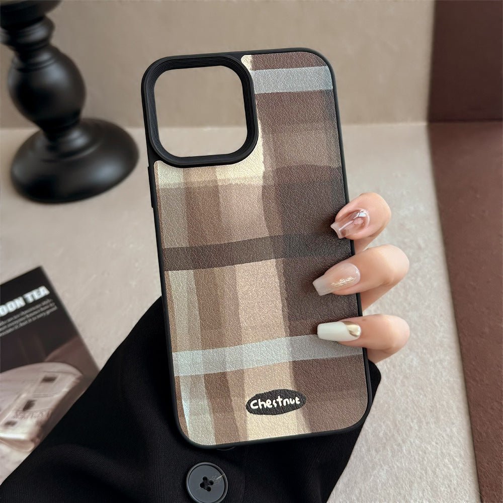 Medieval ins plaid Apple 16 mobile phone case 17pro max leather 15 for iPhone13 Maillard 11