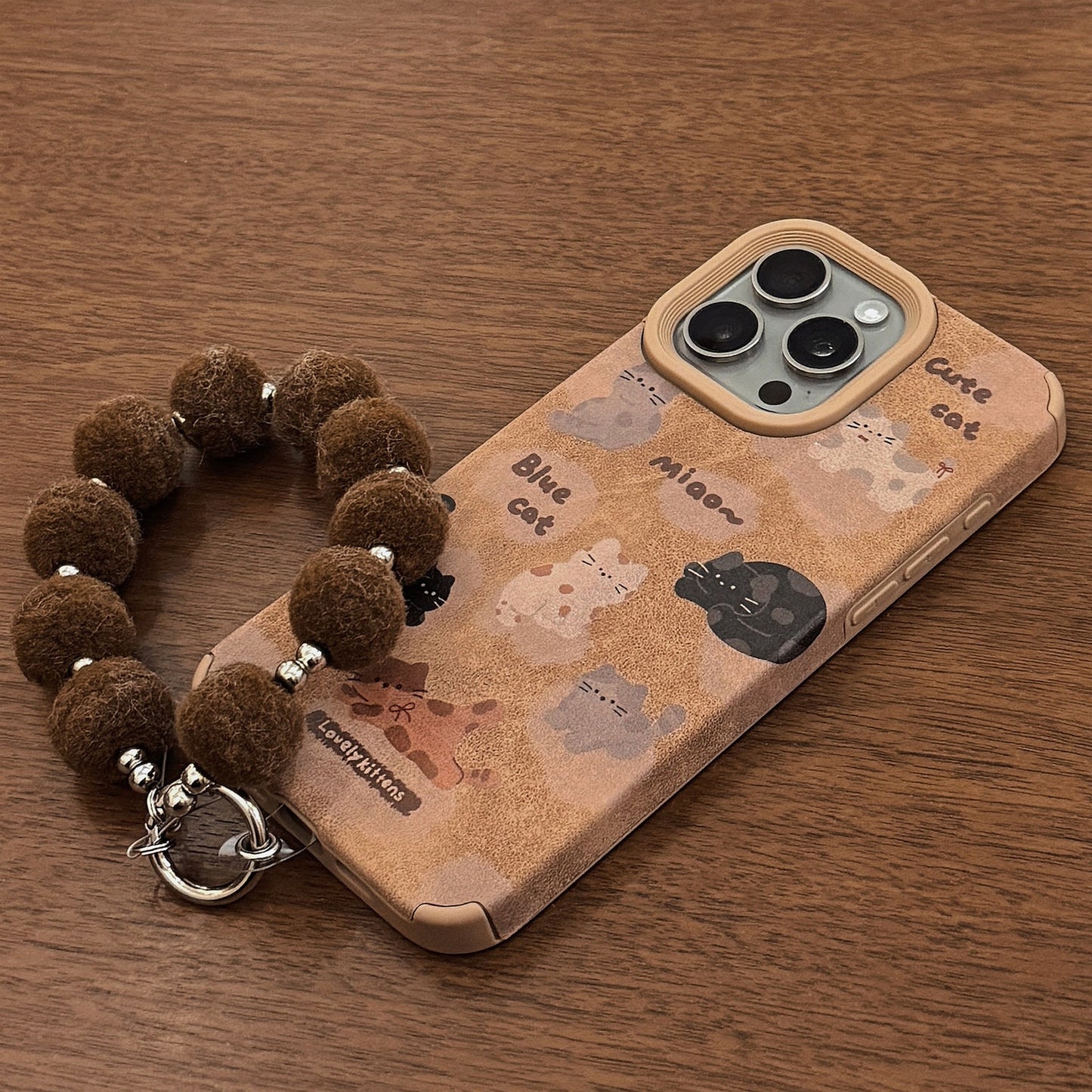 Leather cartoon for 16promax iPhone case iPhone 15 full screen cat 14 plush rope 17 autumn and winter