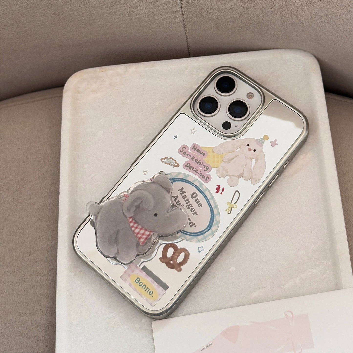Mirror ins elephant bracket for 16pro max mobile phone case iphone17 apple 15 rope 13 children's fun cartoon