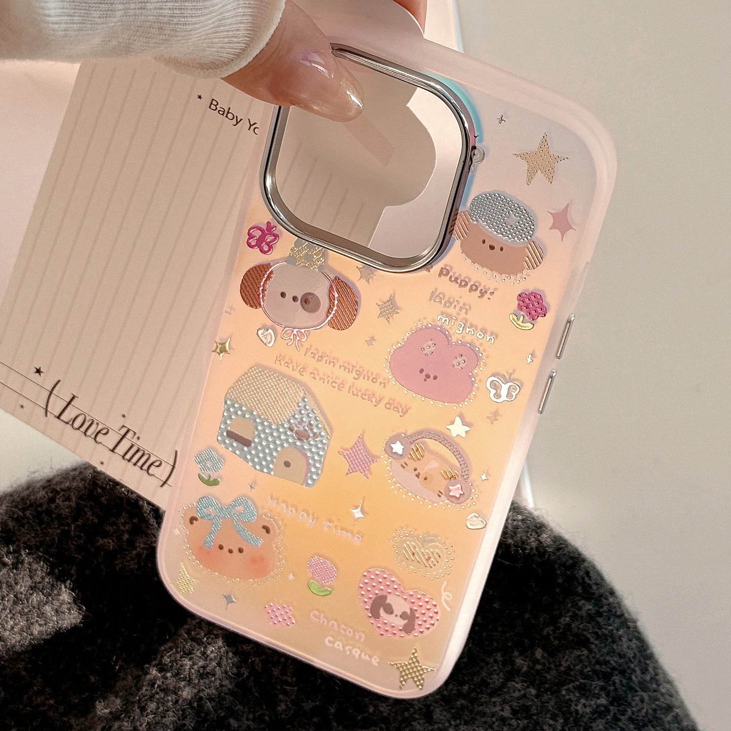 Custodia per cellulare iPhone15 dorata applicabile 17Promax laser rosa cartoon 16 anti-goccia 14 coreana 13 custodia rigida