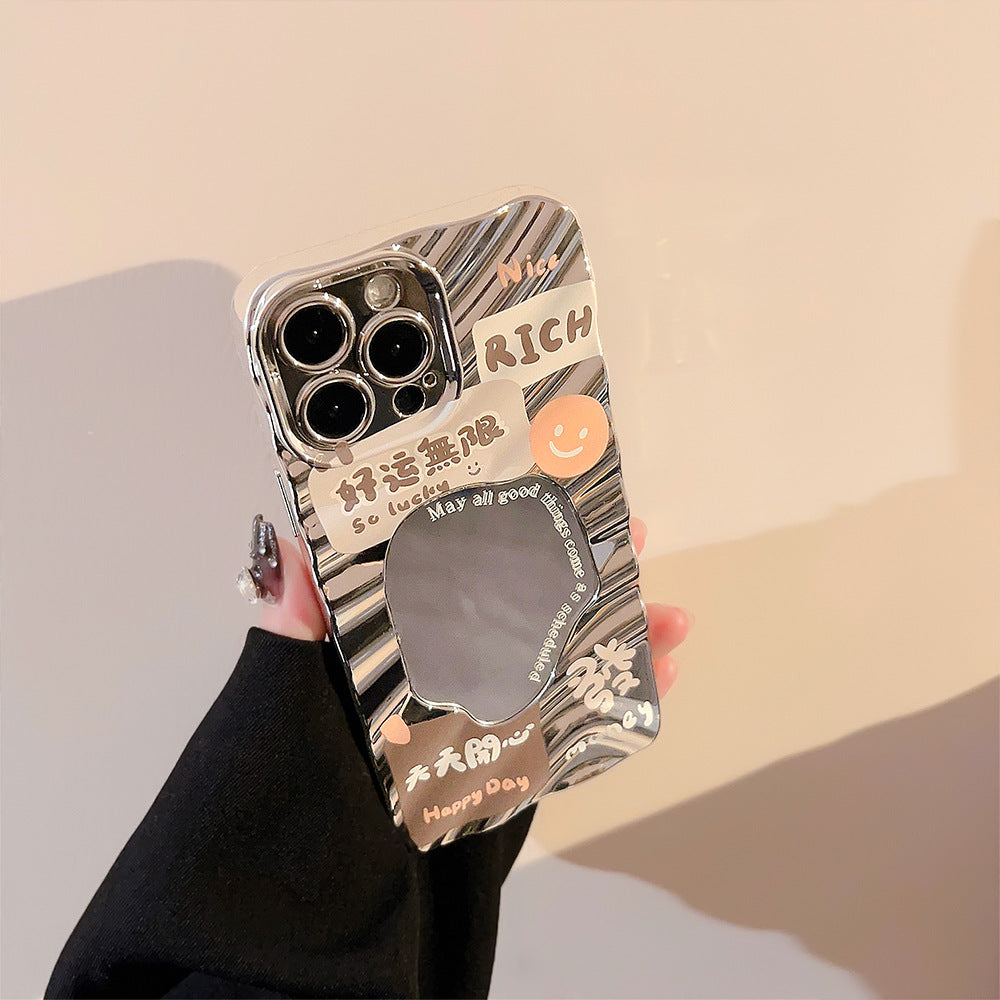 Make a fortune and good luck text applicable iPhone17pro mobile phone case max Apple 14 electroplated mirror 13 generation hair 16 hard
