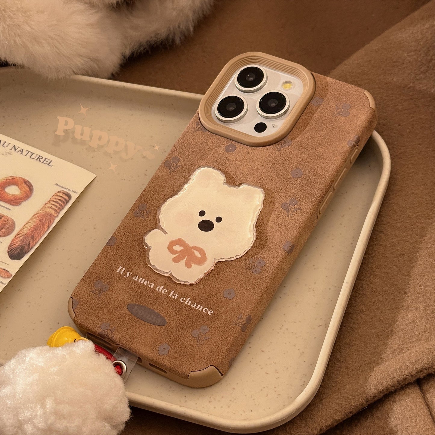 Cortical three-dimensional puppy patch for iphone16 iPhone case 17promax retro 15 pom-pom 13