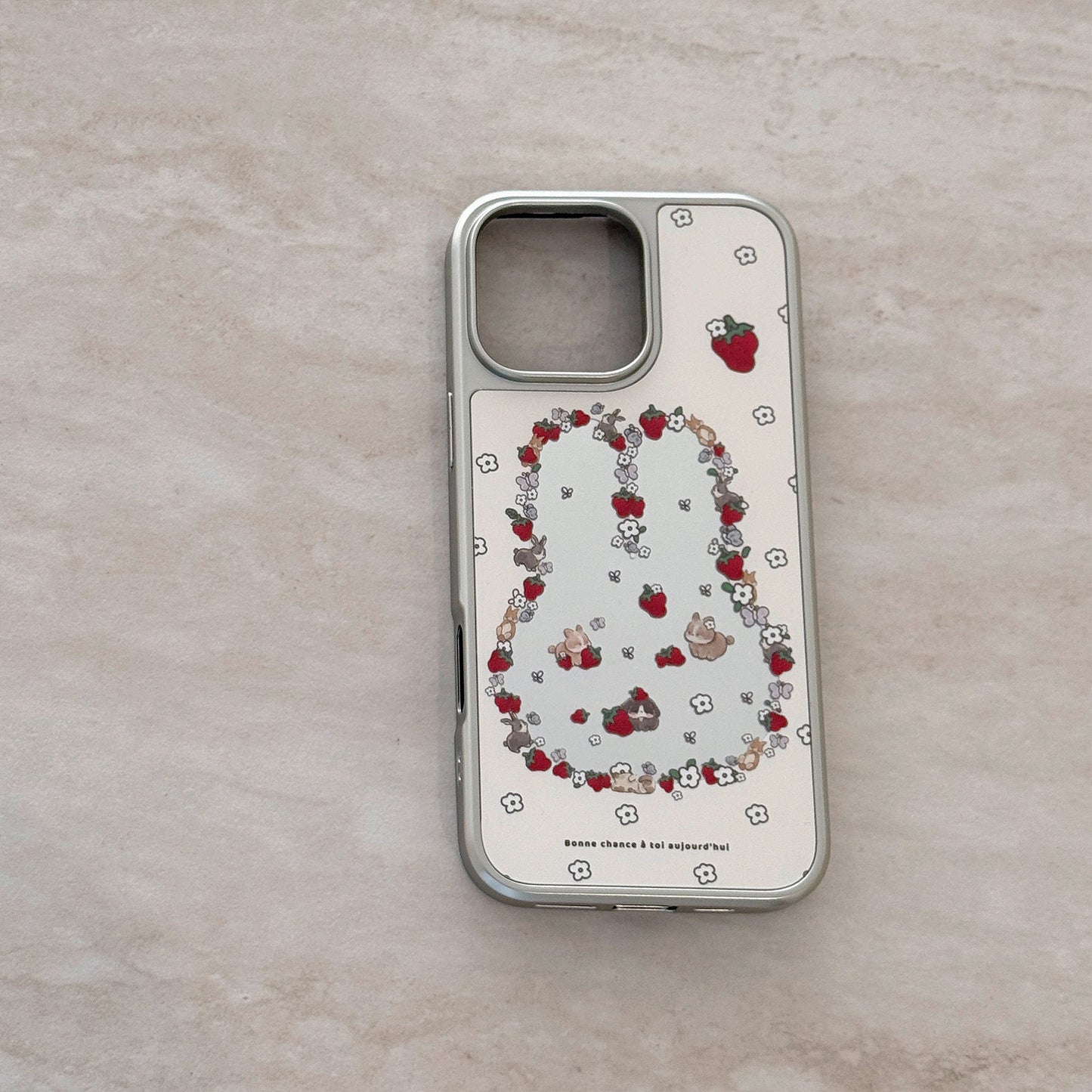 ins wind cute bunny strawberry suitable for 16 apple 15pro max mobile phone case iphone17 mirror 13 electroplating