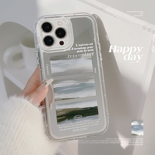 ins pintura al óleo nube mar para 16Pro Max Apple 17 funda para teléfono móvil iPhone estilo literario 13 espejo 11 avanzado