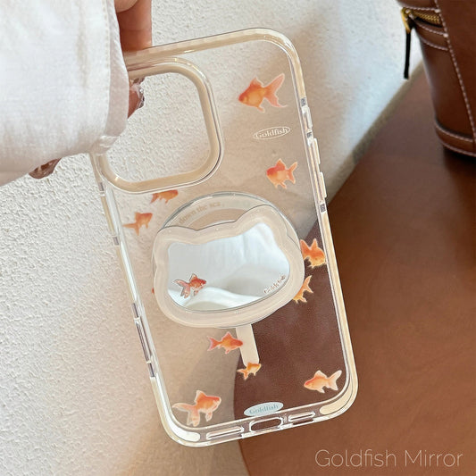 Soporte de succión magnético Mirror Cat 16promax funda transparente para teléfono móvil iPhone17 adecuada para 13 peces de colores pequeños 14 estilo nacional