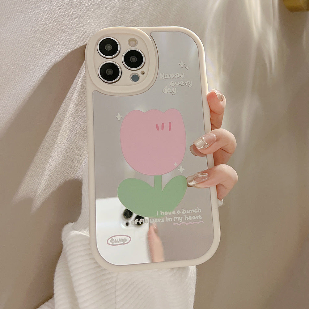 Flower mirror iphone15promax iPhone case 16 soft case XR makeup mirror 11 suitable for 8p hair 14