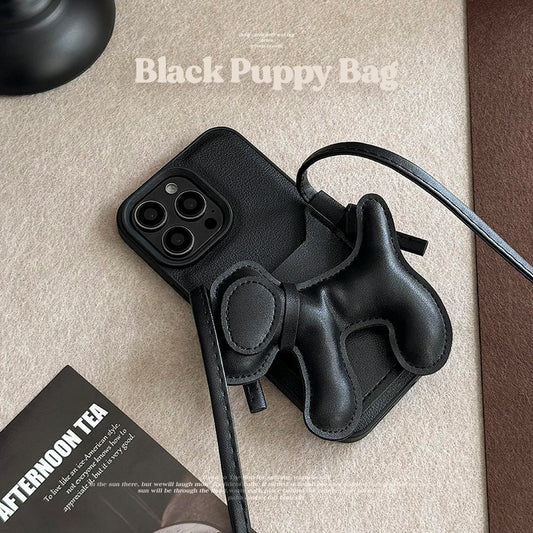 Czarny DIY szczeniak ukośny pokrowiec na karty dla iPhone 16 etui na telefon komórkowy iPhone 17 Pro max Internet celebrity 13 skóra 15