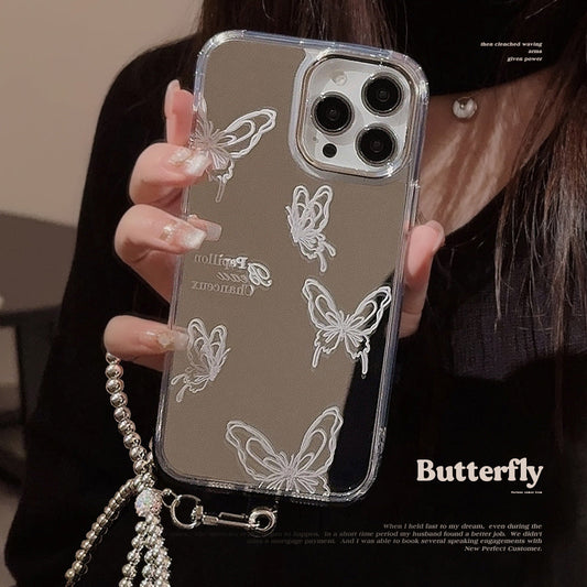 Mirror surface is suitable for Apple 15 Pro mobile phone case max advanced butterfly iphone16 temperament 13 anti-drop 11 chain 17