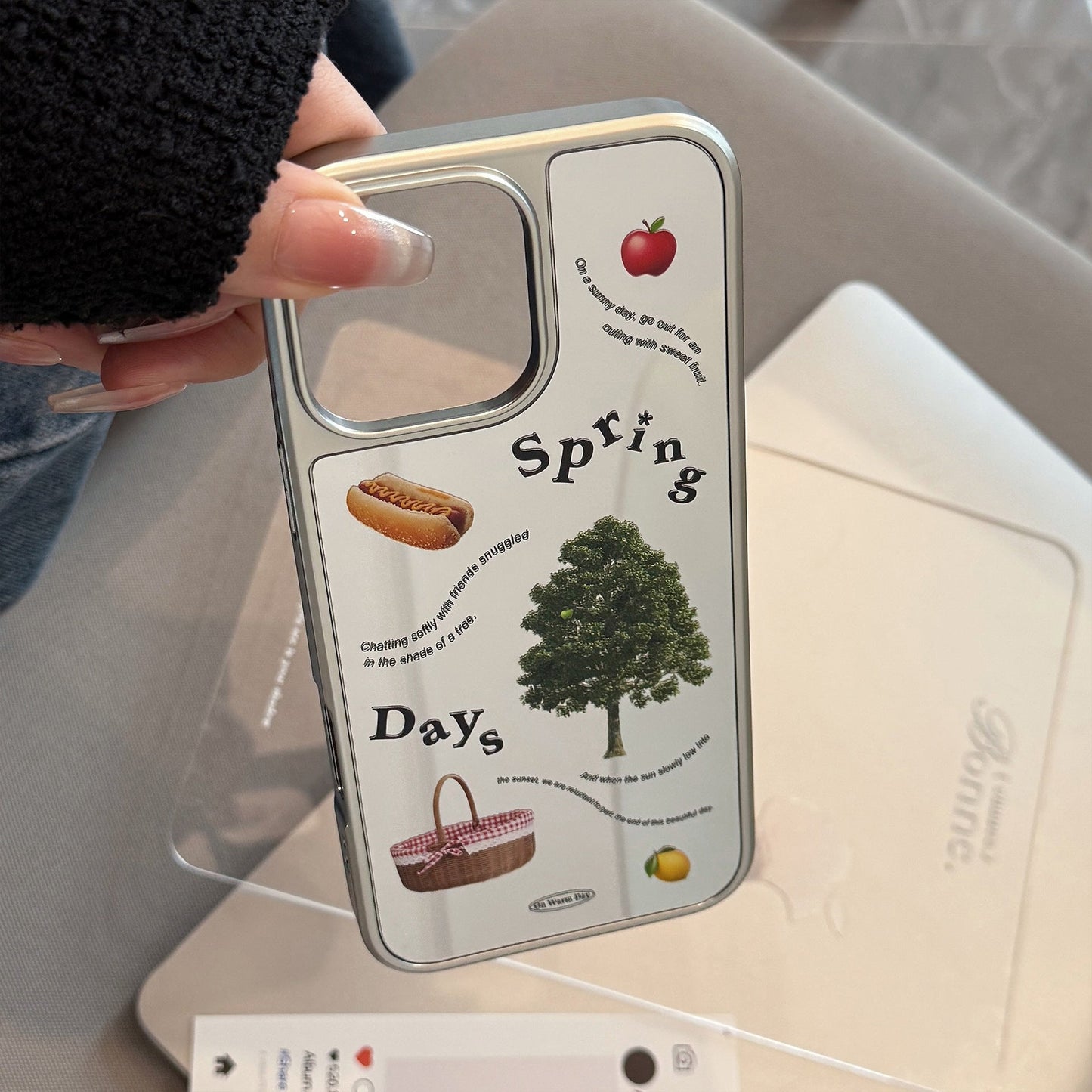 Spring picnic is suitable for Apple 15promax mobile phone case iphone16 mirror 17 electroplating hard 14 Korean Huawei