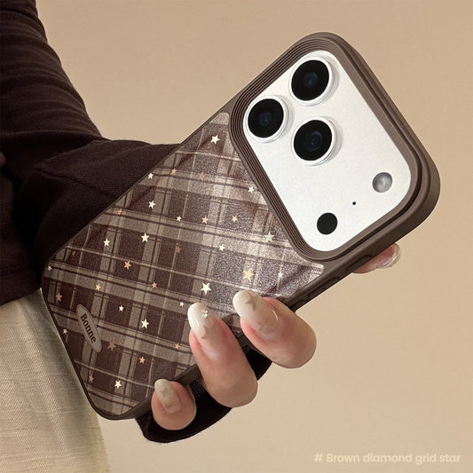 Warme braune Rautenstern Apple 17 Handyhülle iPhone16promax Leder 15 passend für 13 Retro 11 Anti-Drop