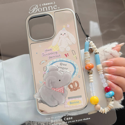 Mirror ins elephant bracket for 16pro max mobile phone case iphone17 apple 15 rope 13 children's fun cartoon
