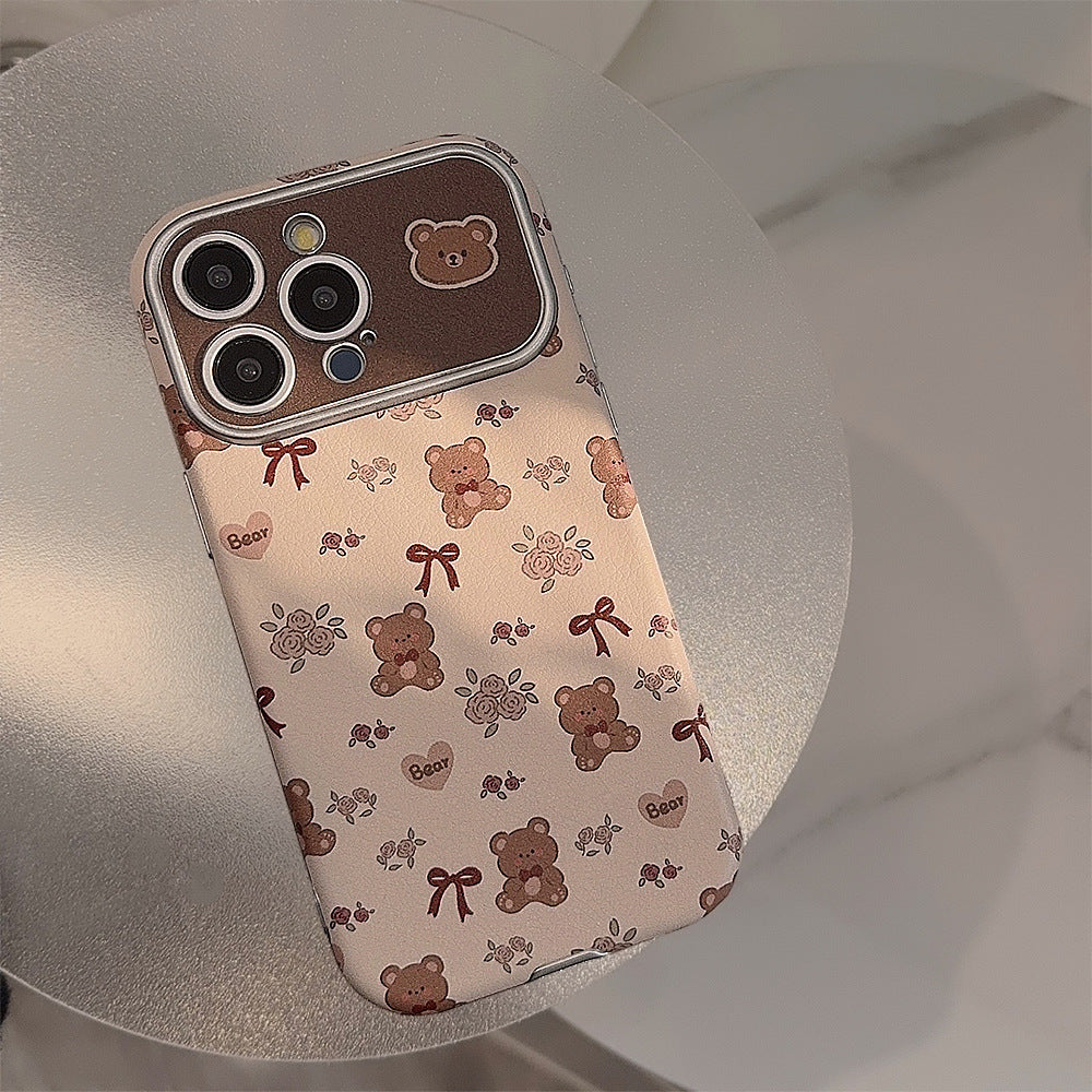 Cute bear flower for iphone16 apple 15 mobile phone case 13promax leather 17 literary and fresh 12