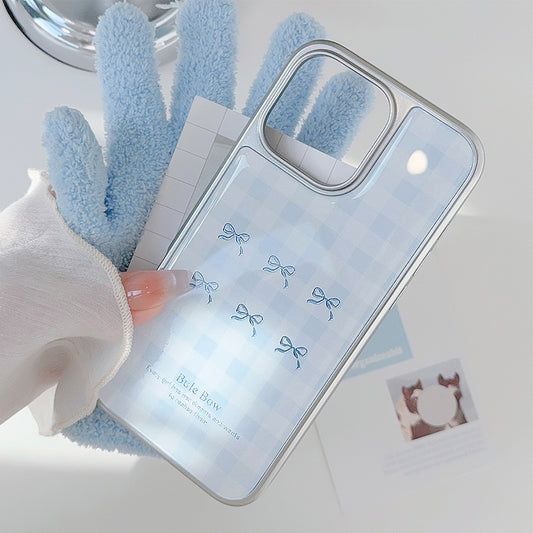 ギルト iphone 16 携帯電話ケース 17 プロマックス ブルーチェック柄 14 電気メッキ 13 エポキシ 15 Apple/Huawei 用