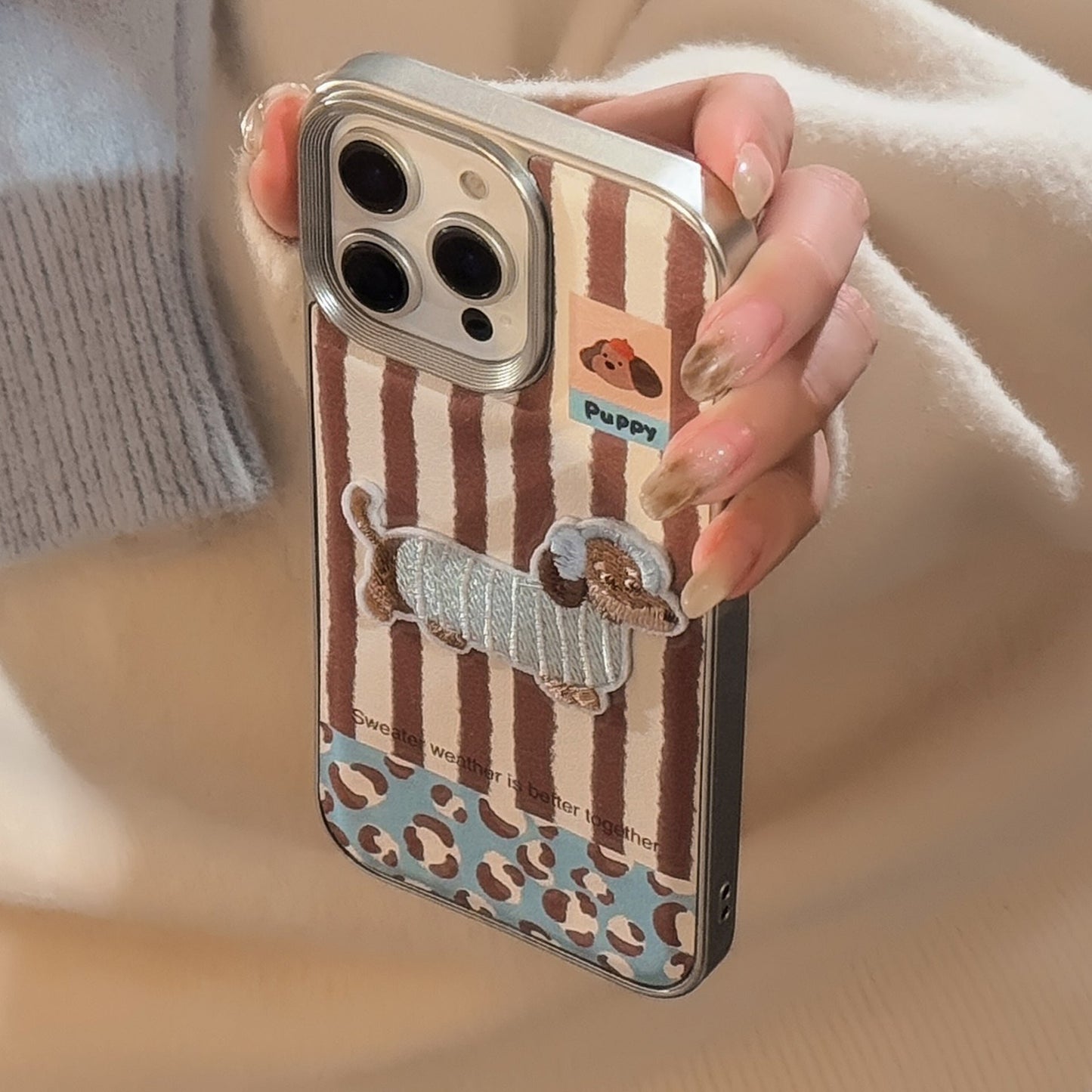 Fun three-dimensional puppy Apple 16 mobile phone case 17promax cortical three-dimensional 15 for iPhone13 electroplating 14