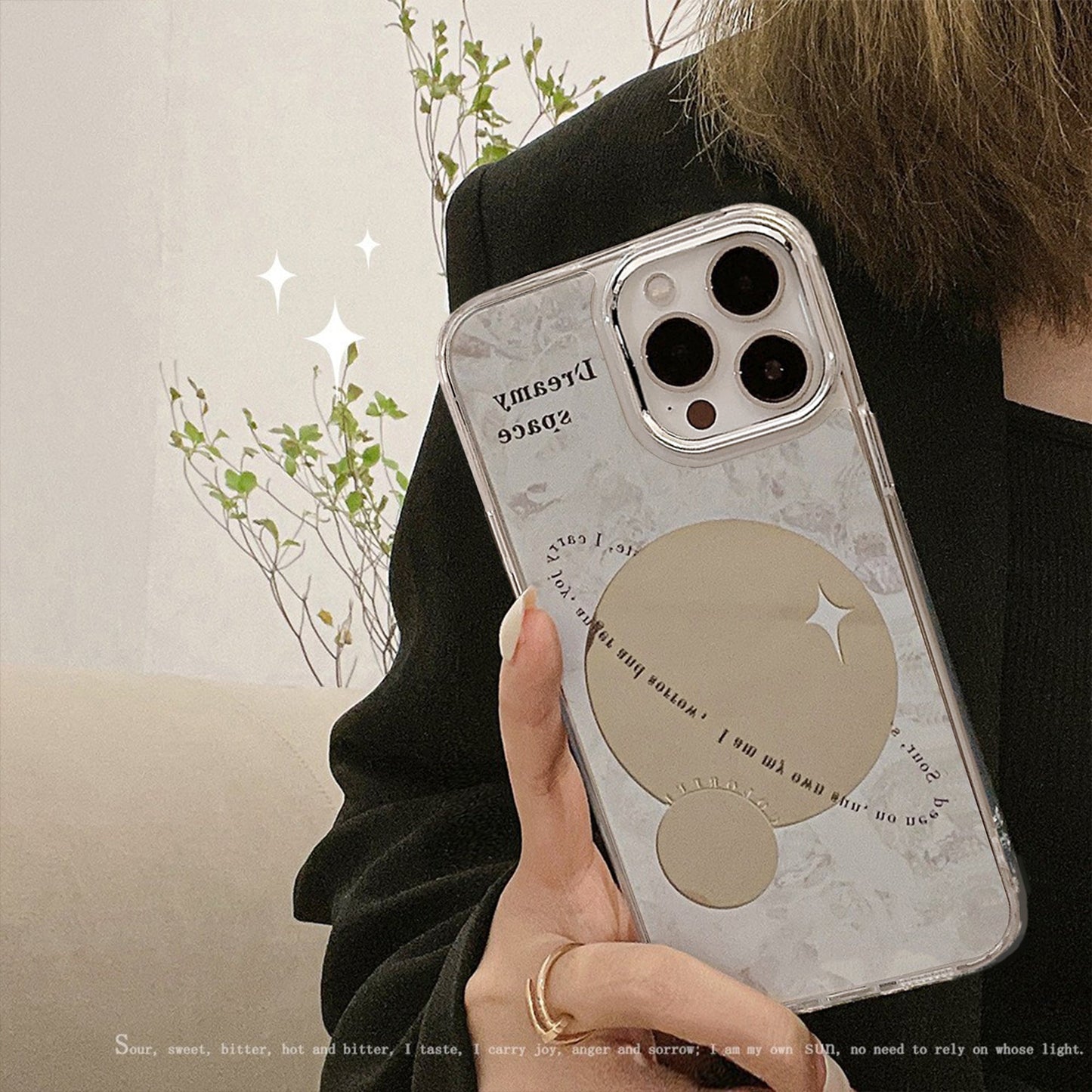 Planet mirror is suitable for iphone16 iPhone case 17Promax silicone 11 anti-drop makeup 15 women's 14
