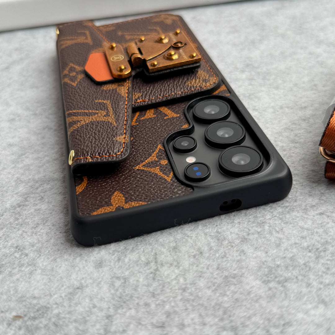 MERKINNÄINEN NAHKAINEN KORTTITEDIKKO SLOT LOCK SLING KOTELO SAMSUNG GALAXYlle