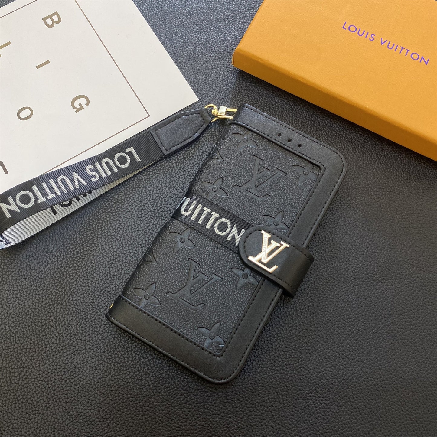 Ensiluokkainen aitoa nahkaa oleva monogrammikanvas-lompakkokotelo Samsung Galaxy