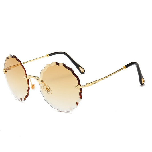 Luxus Runde Sonnenbrille Frauen Marke Designer Randlose Sonnenbrille für Weibliche Tönung Mode Rosie Brillen