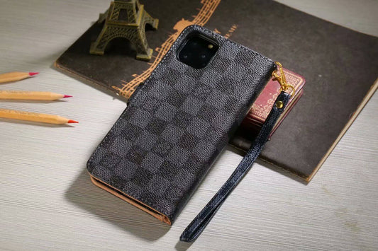 Husă portofel de lux cu monogramă pentru Samsung – Black Checkerboard