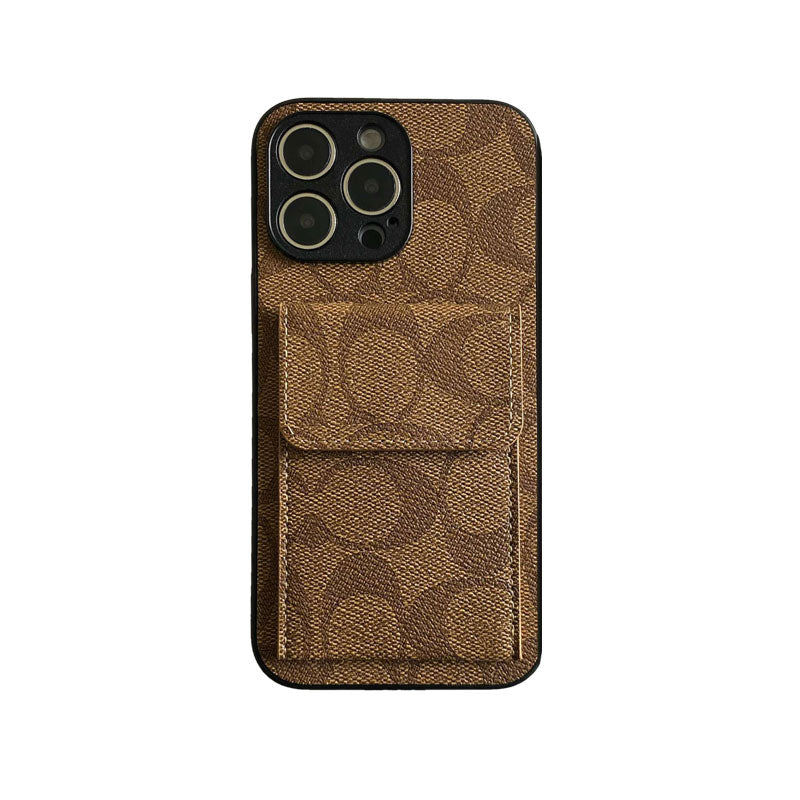 Capa clássica para iPhone com carteira marrom claro-HP240513