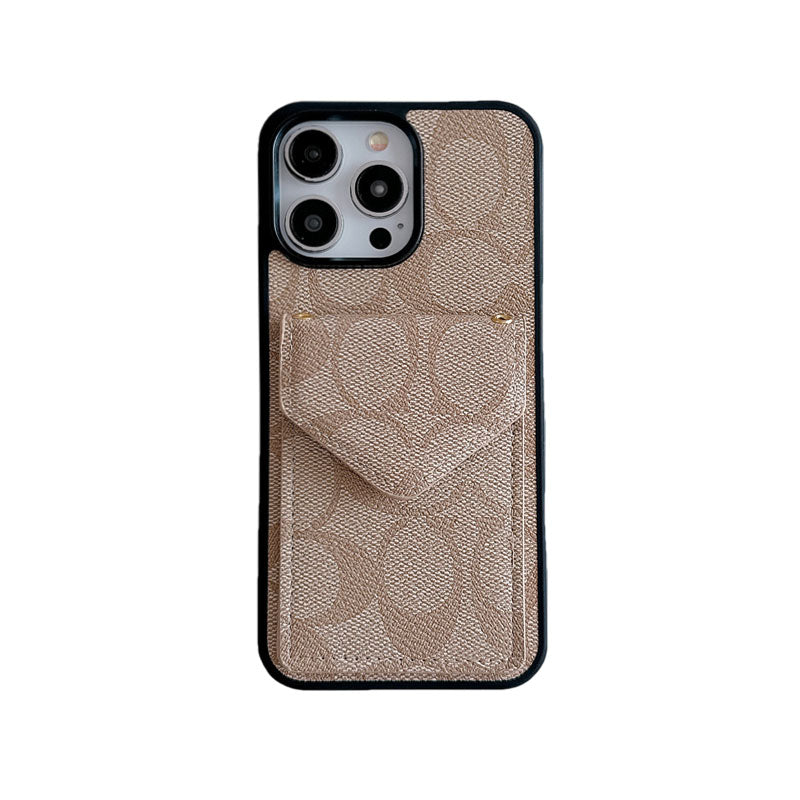 Klasické pouzdro na iPhone s držákem karty a popruhem světle černé -SJ240513