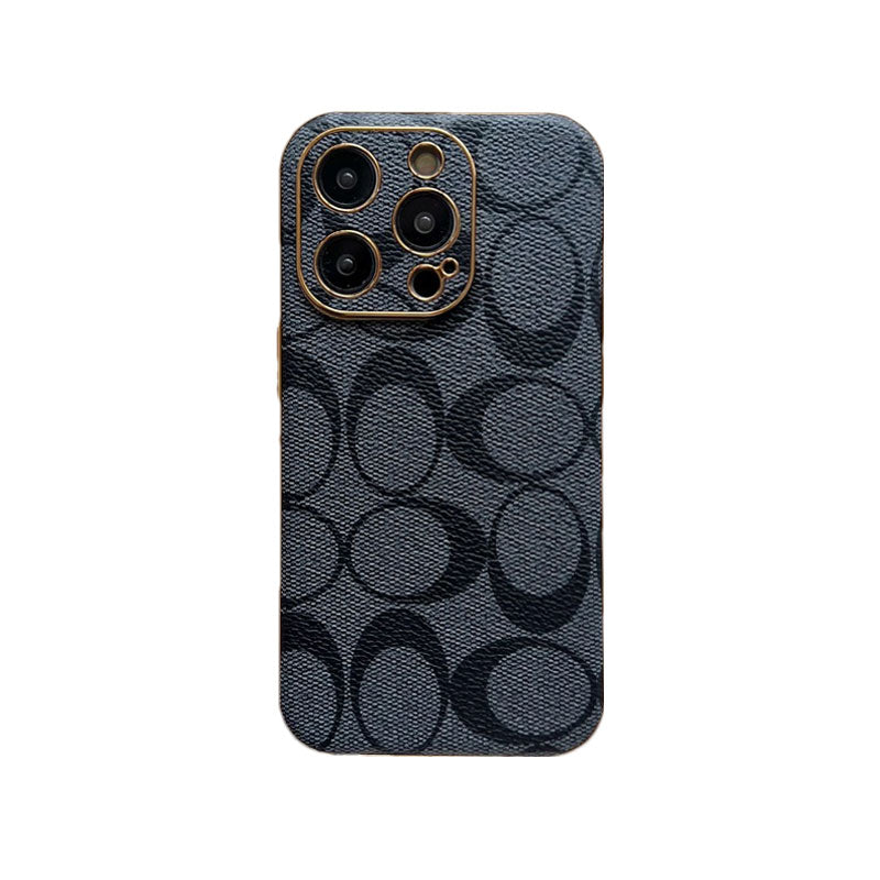 Capa clássica para iPhone em couro com sobrancelha clara -QBK240513