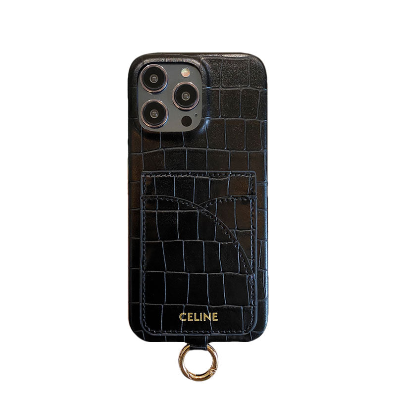 Alligator Print Celine iPhone-kotelo, jossa korttipidike ja hihna vihreä -EYP241415