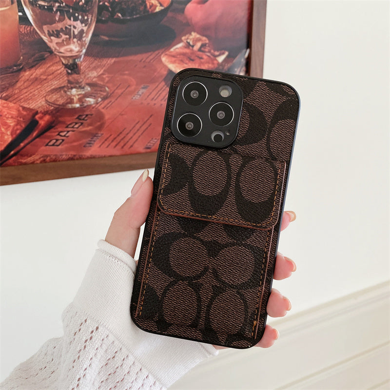 Custodia classica per iPhone con portafoglio Marrone scuro-HP240513