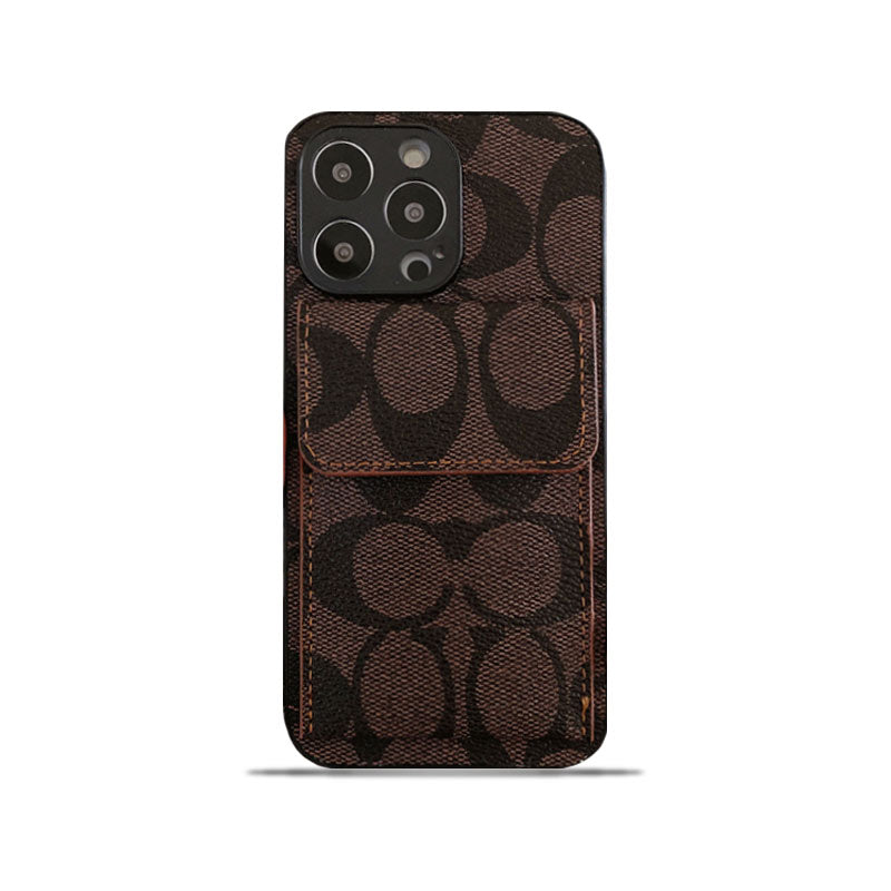 Custodia classica per iPhone con portafoglio Marrone scuro-HP240513