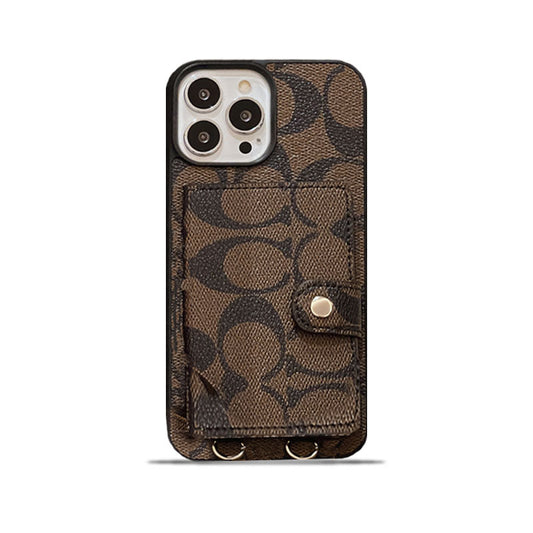 Klassinen iPhone-kotelo, jossa lompakko ja hihna, ruskea -SZK240402