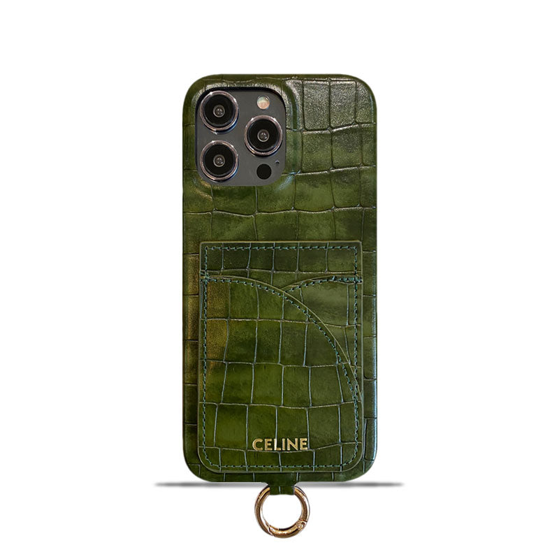 Alligator Print Celine iPhone-kotelo, jossa korttipidike ja hihna vihreä -EYP241415