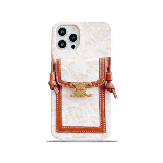 Husa Celine Albă pentru iPhone Cu Suport Card -LH240109