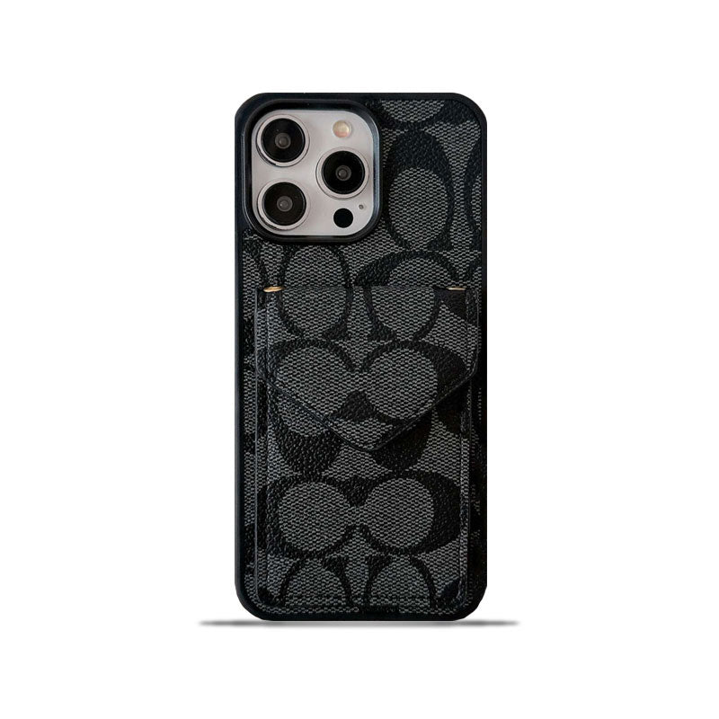 Klasické pouzdro na iPhone s držákem karty a popruhem světle černé -SJ240513