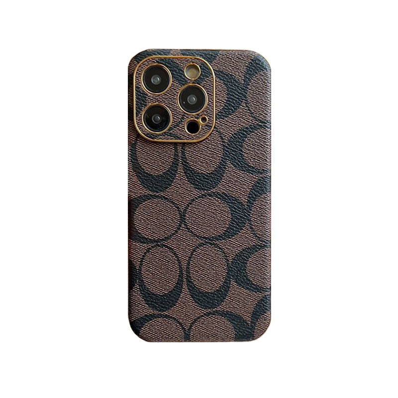 Capa clássica para iPhone em couro com sobrancelha clara -QBK240513