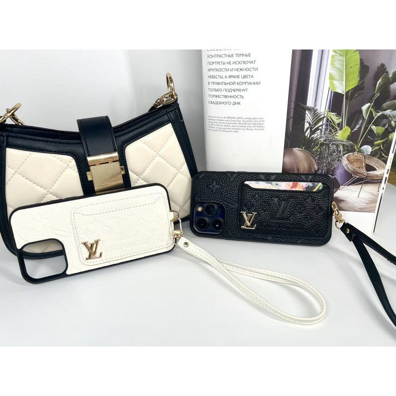 Capa luxuosa para iPhone com bolsa de cartão de quatro cores