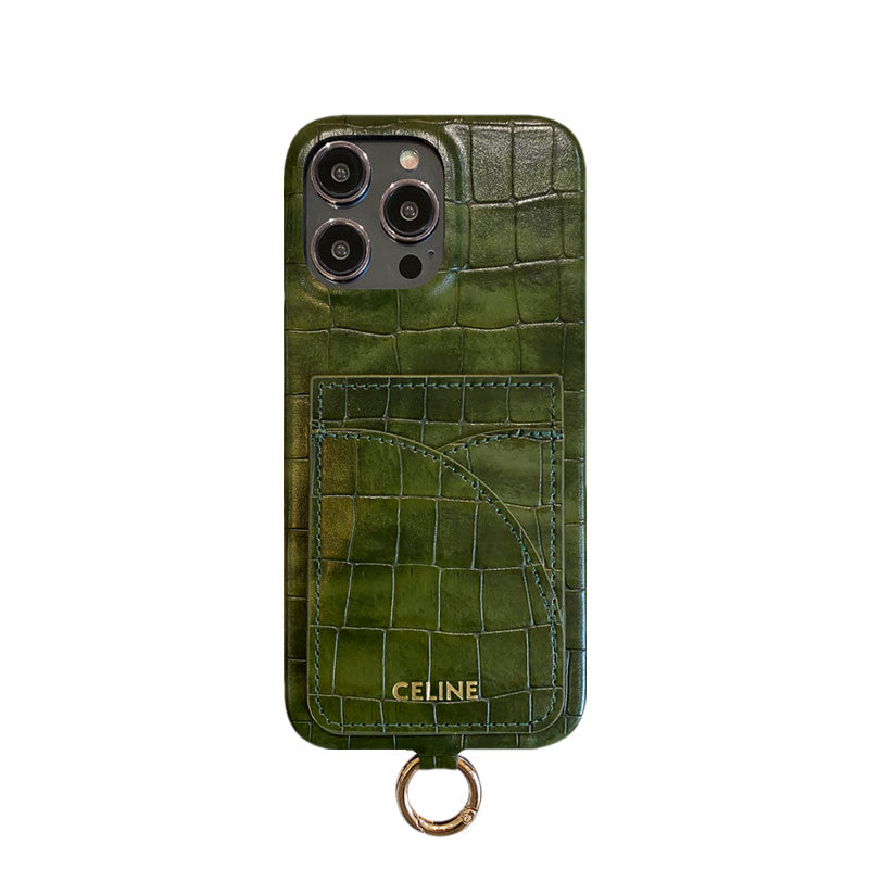 Alligator Print Celine iPhone-kotelo, jossa korttipidike ja hihna vihreä -EYP241415