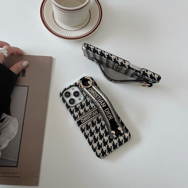 ファッション千鳥格子リストバンド iPhone ケース