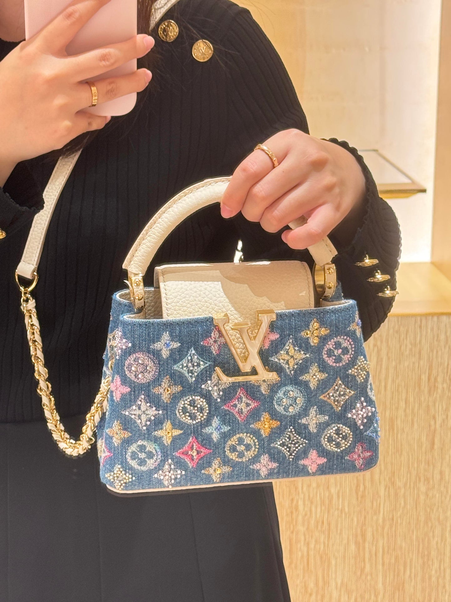 Luksus Denim Pyntet Capucines Mini Bag