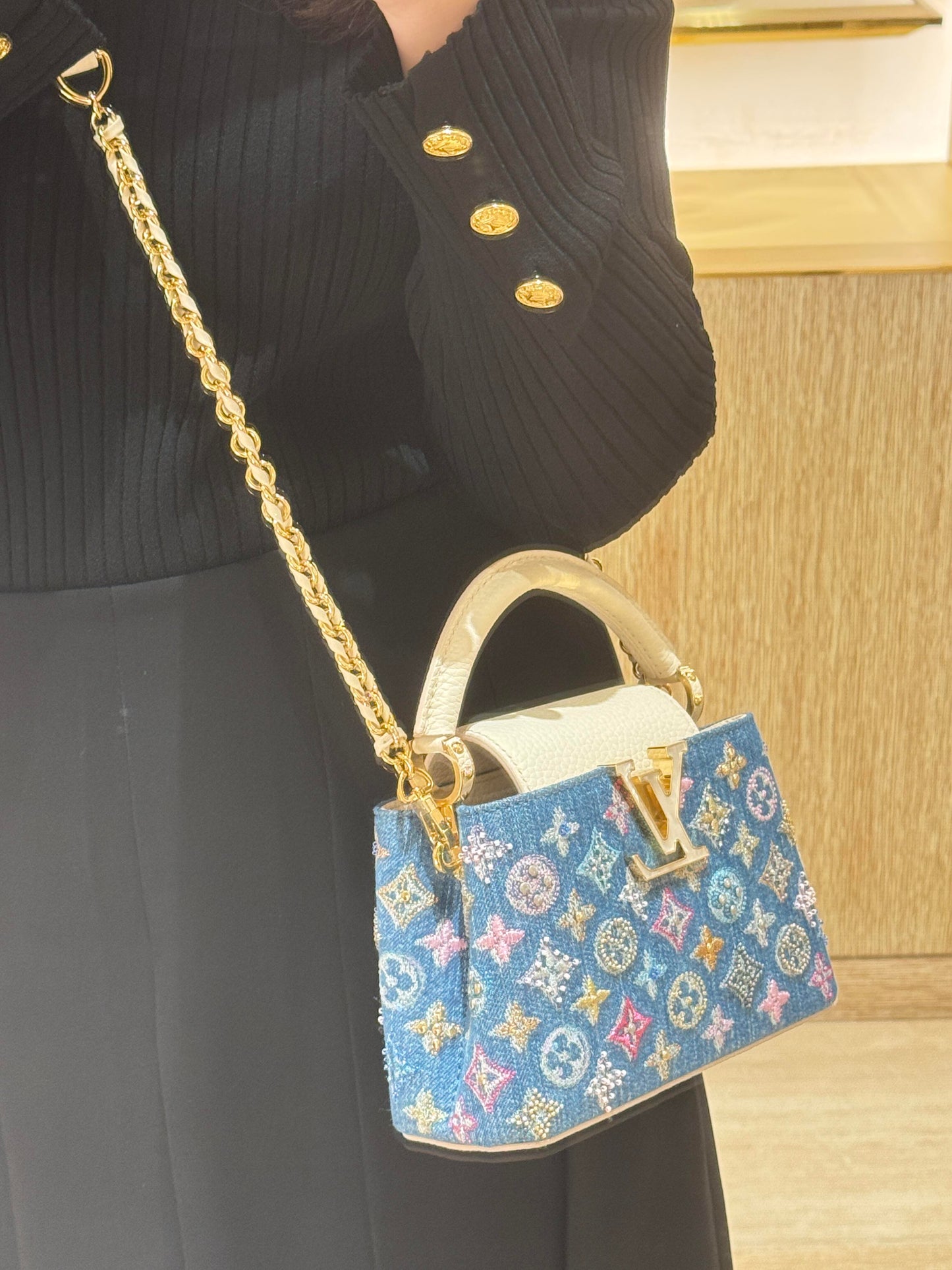 Luksus Denim Pyntet Capucines Mini Bag