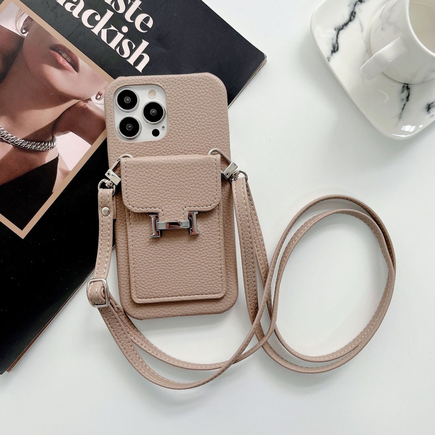 Custodia per iPhone con catena in pelle porta carte H