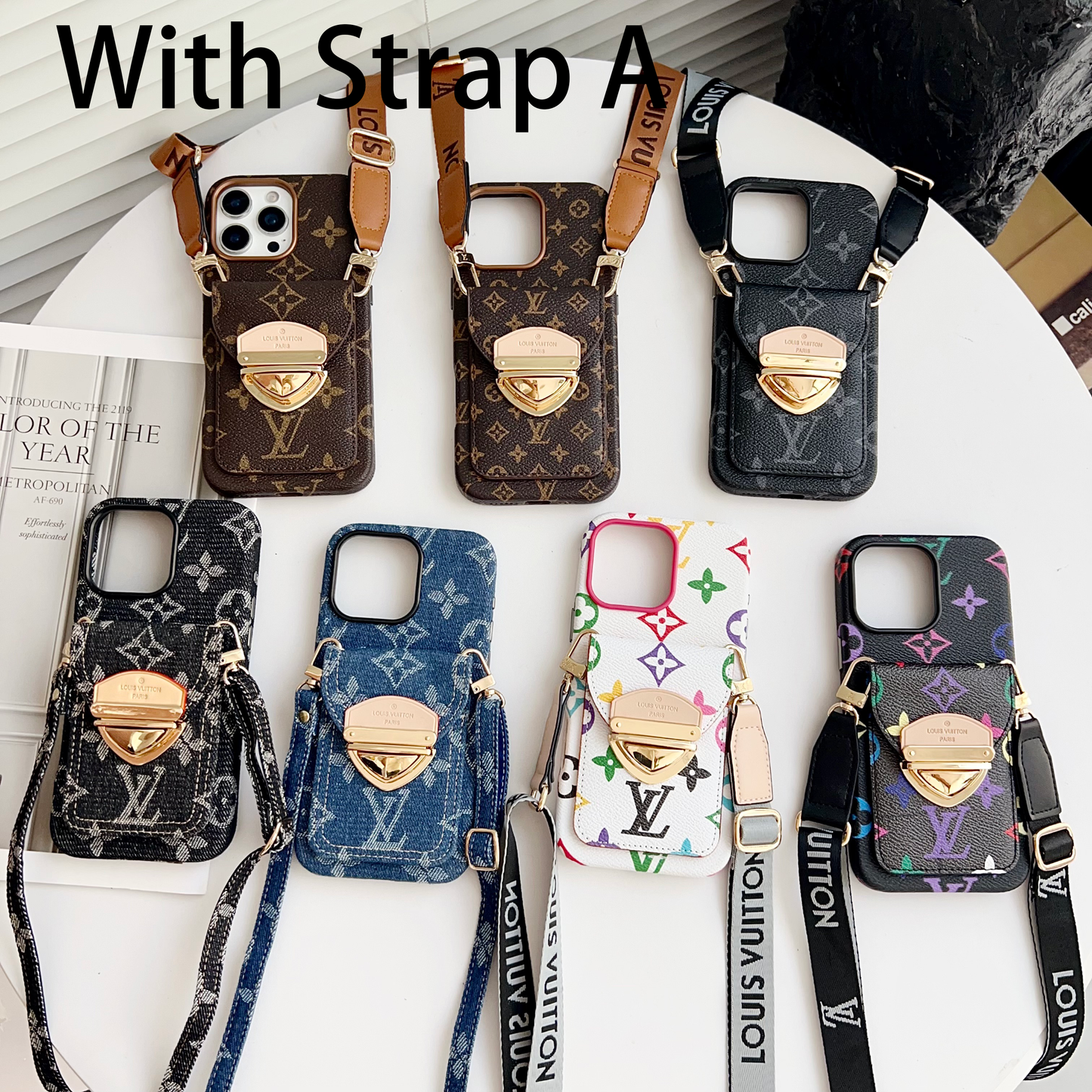 Ylellinen Crossbody iPhone -kotelo korttitaskulla & irrotettavalla hihnalla