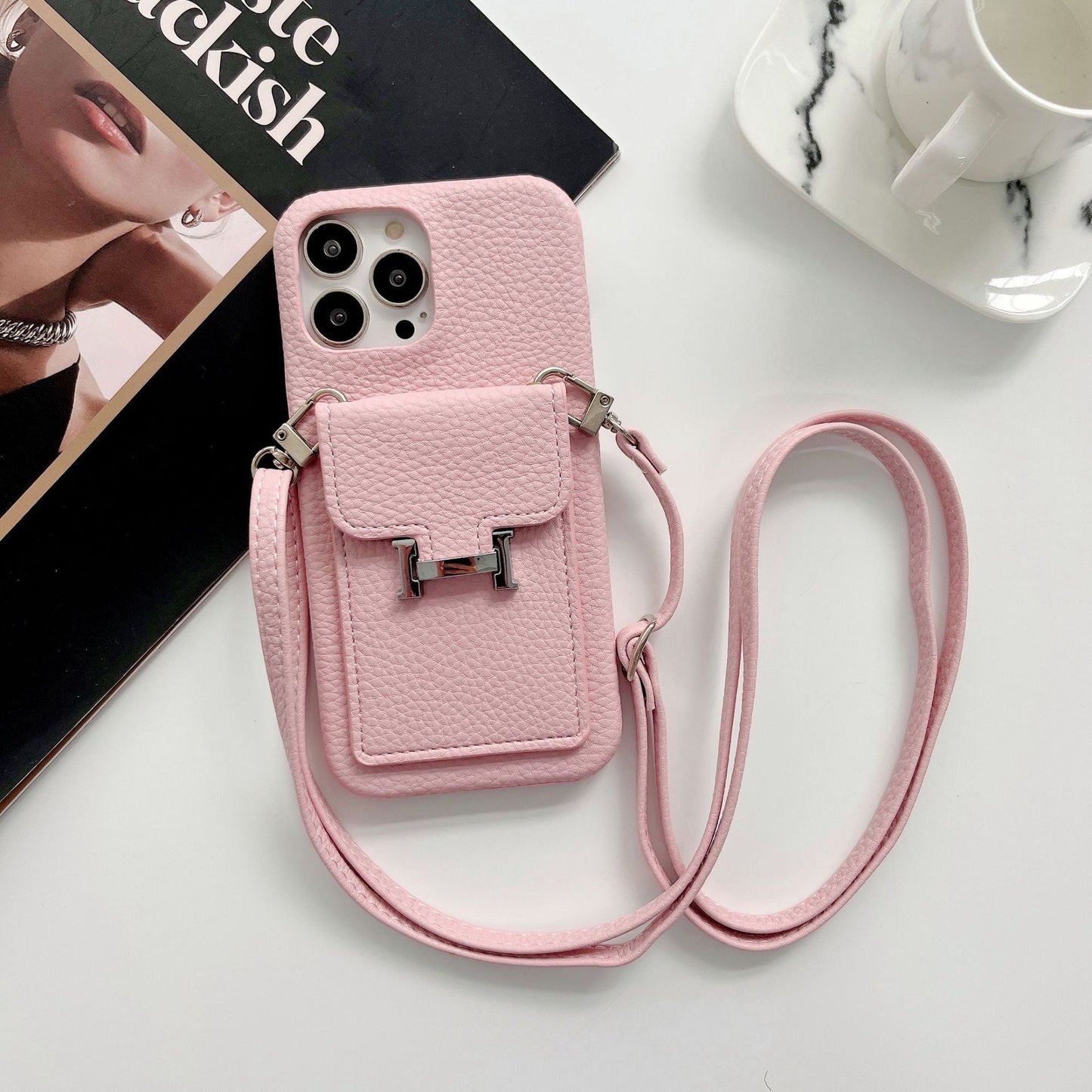 Custodia per iPhone con catena in pelle porta carte H