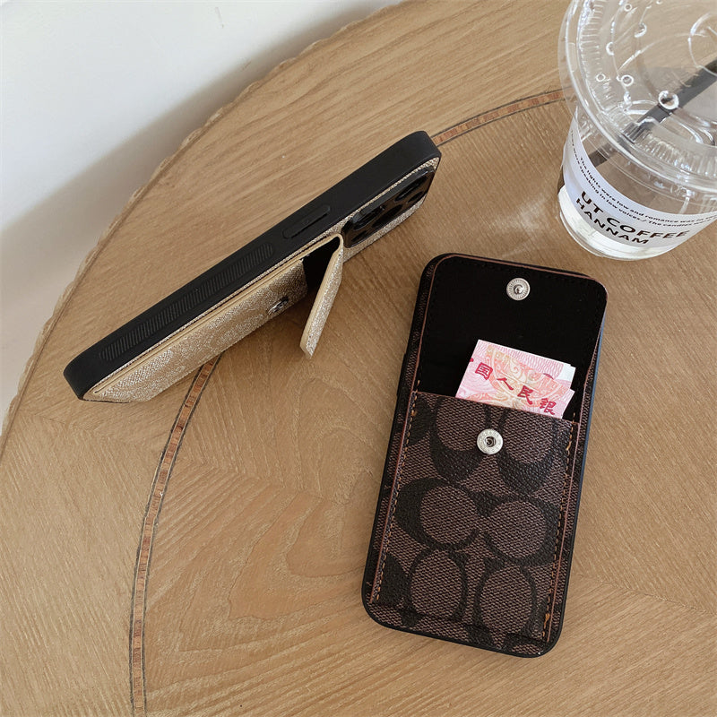 Custodia classica per iPhone con portafoglio Marrone scuro-HP240513
